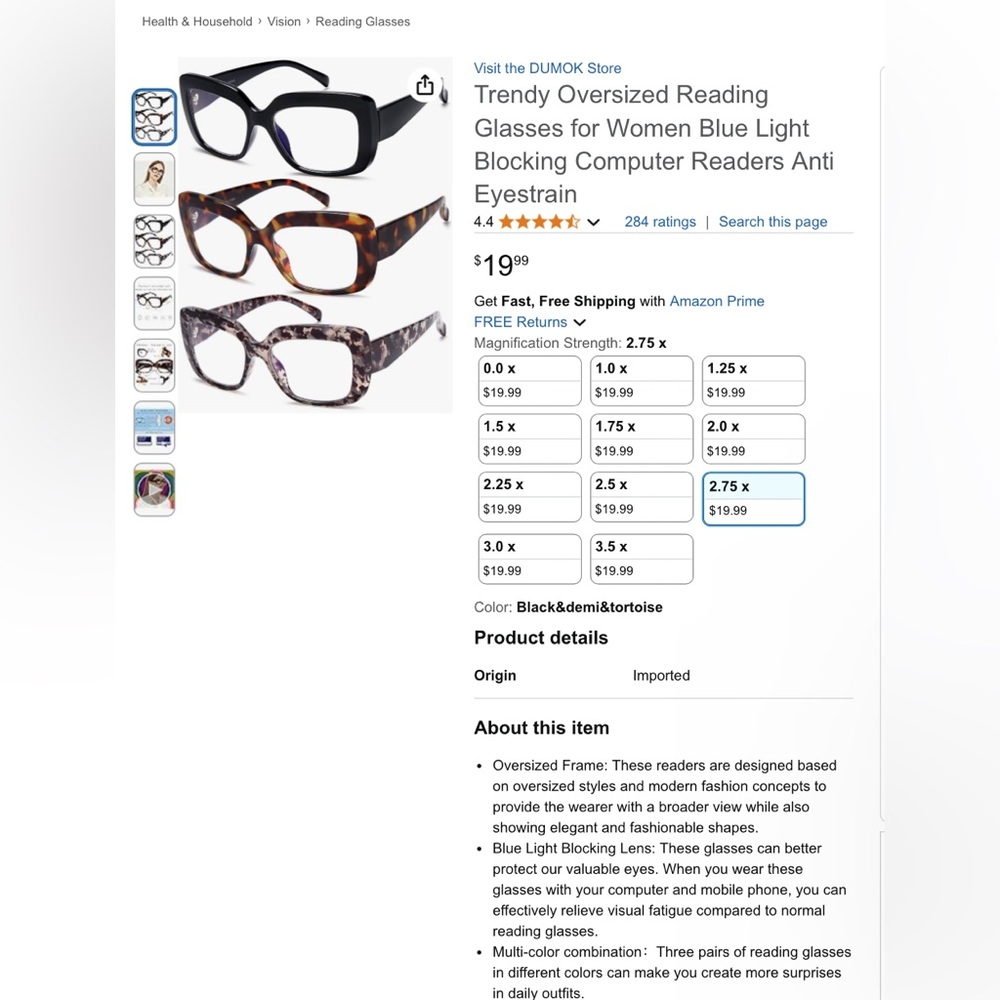 DUMOK Paris 2.75 Oversized Reading Glasses - Black & Brown cheetah TWO ONLY